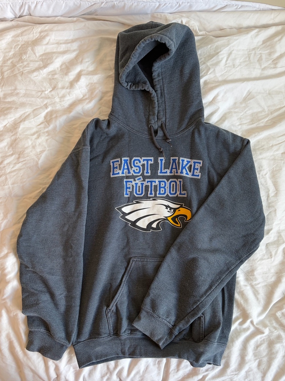 East Lake Fútbol Hoodie with Eagle Graphic - Charcoal Navy Accent